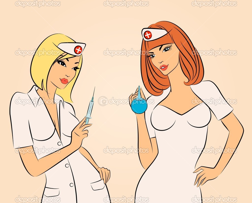 Карикатура медсестра с уколом